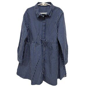 Zara Girls Size 9 Striped Shirt Dress Navy White Cotton Button Down